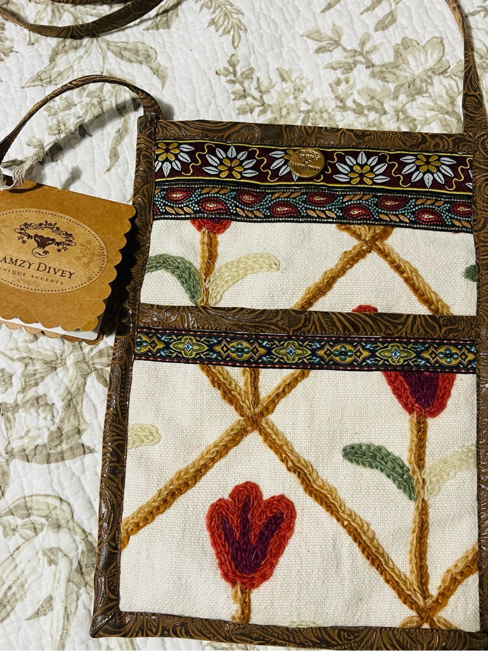 Lamzy Divey Embroidered Folk Art Crossbody Bag